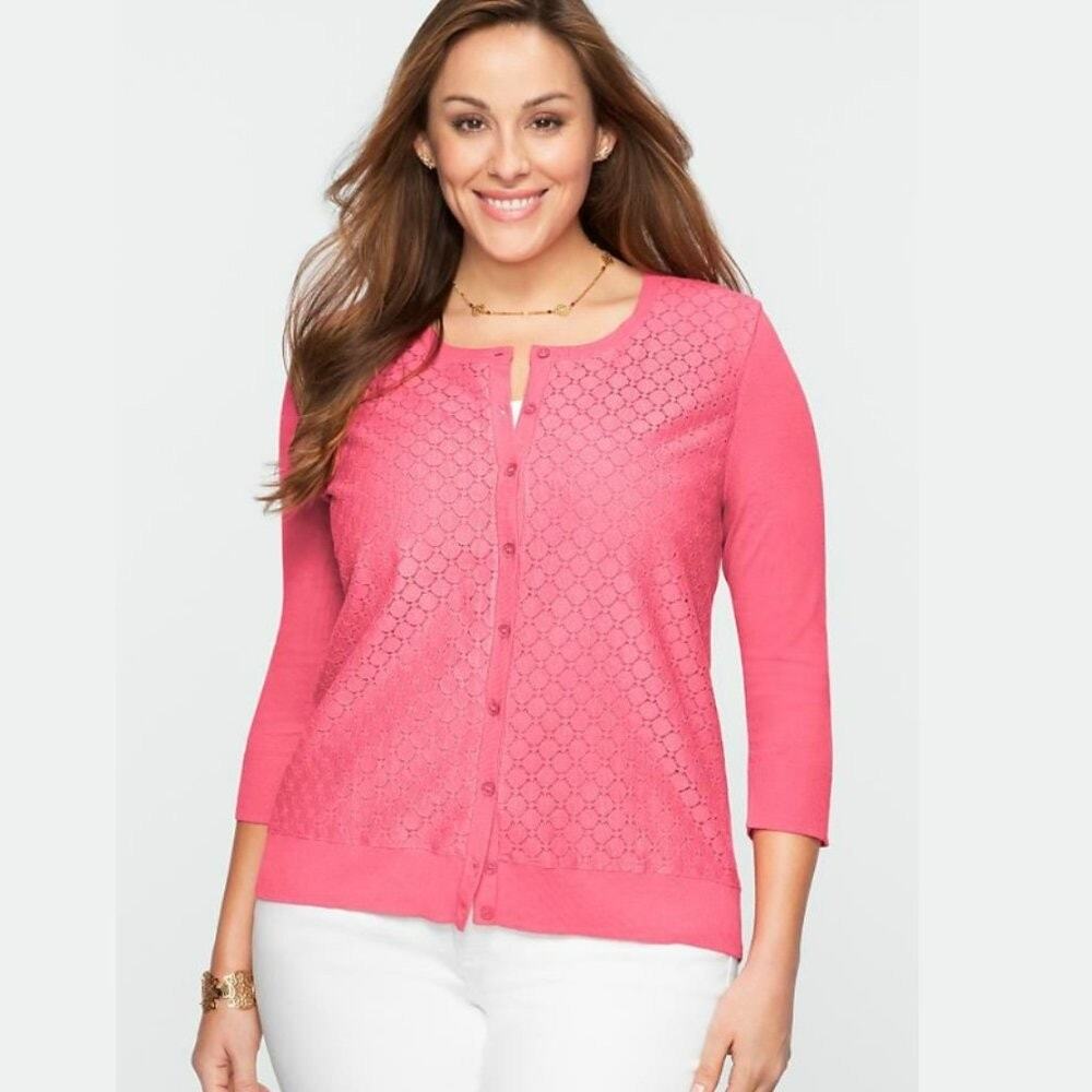 Talbots Valentine Pink Lace Overlay Cardigan Coquette Women's Petite Small NWOT